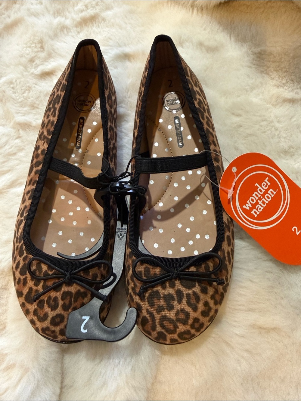 Wonder Nation Girls Bow Ballet Flats Size 2